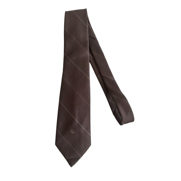 CHRISTIAN DIOR Men’s Vintage Brown Striped Tie - Picture 3 of 6